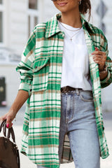LIZAKOSHT  -  Plaid Flap Pocket Long Sleeve Shacket