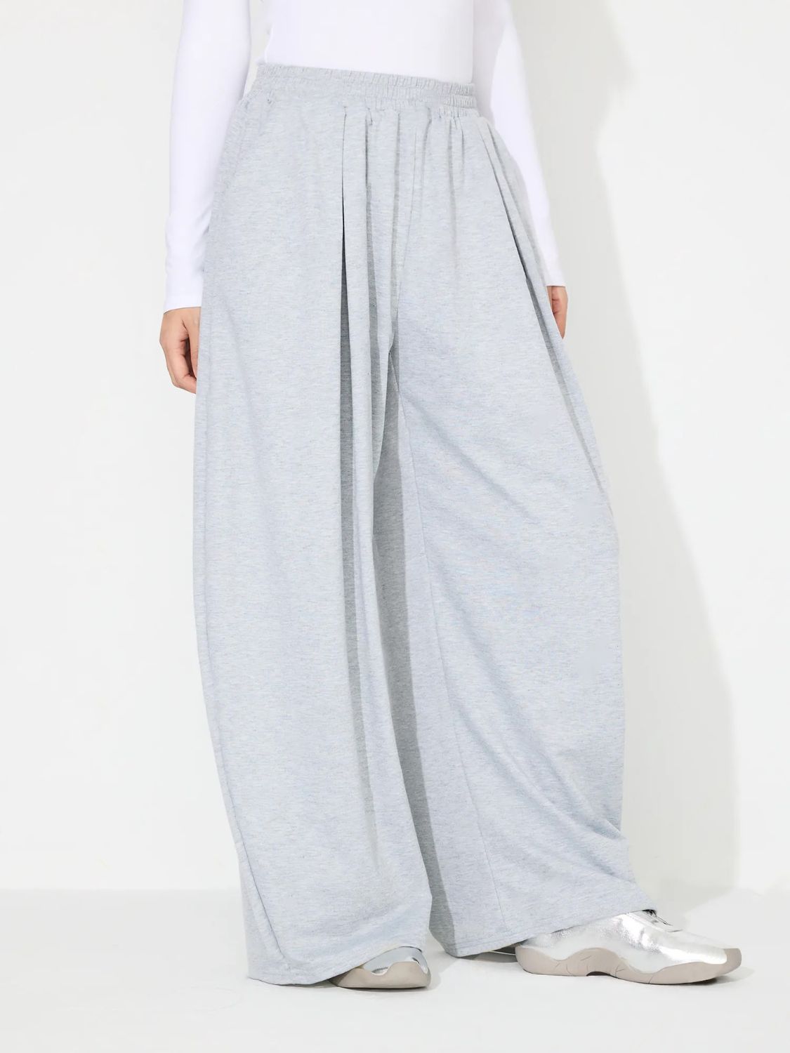 LIZAKOSHT  -  Elastic Waist Wide Leg Pants with Pockets