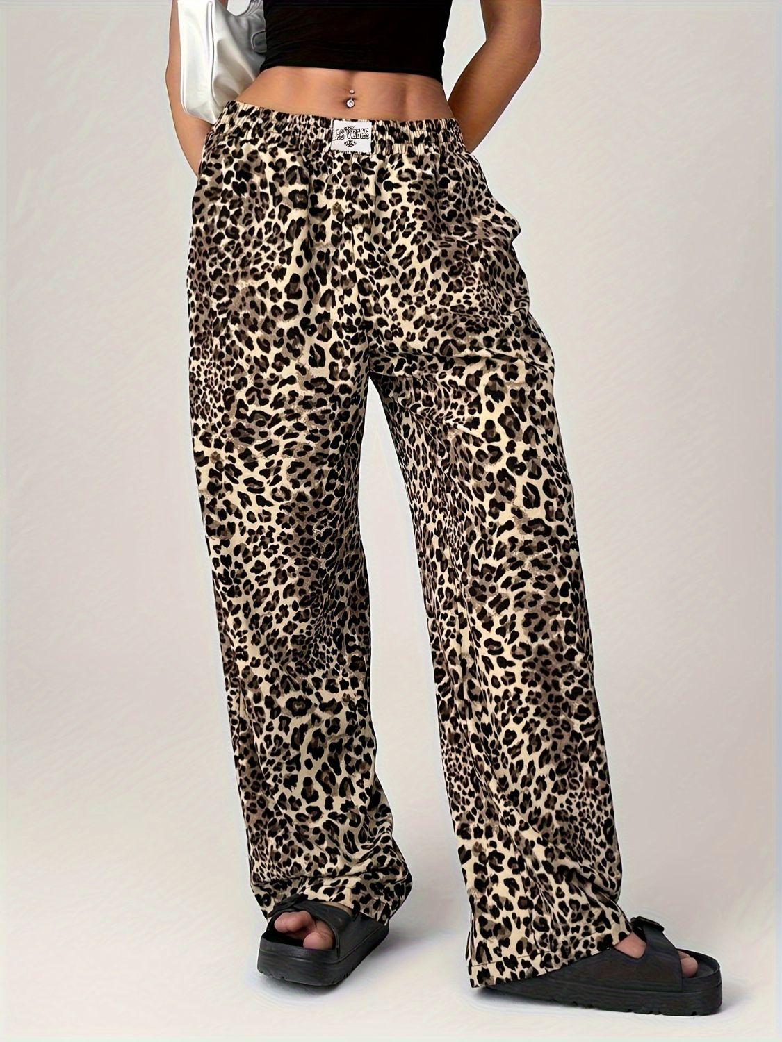 LIZAKOSHT  -  Leopard Wide Leg Pants with Pockets