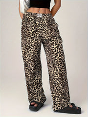 LIZAKOSHT  -  Leopard Wide Leg Pants with Pockets