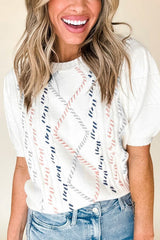 LIZAKOSHT  -  Cable Knit Round Neck Half Sleeve Sweater
