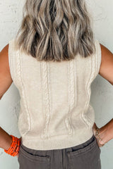 LIZAKOSHT  -  Embroidered Cable-Knit Round Neck Sweater Vest