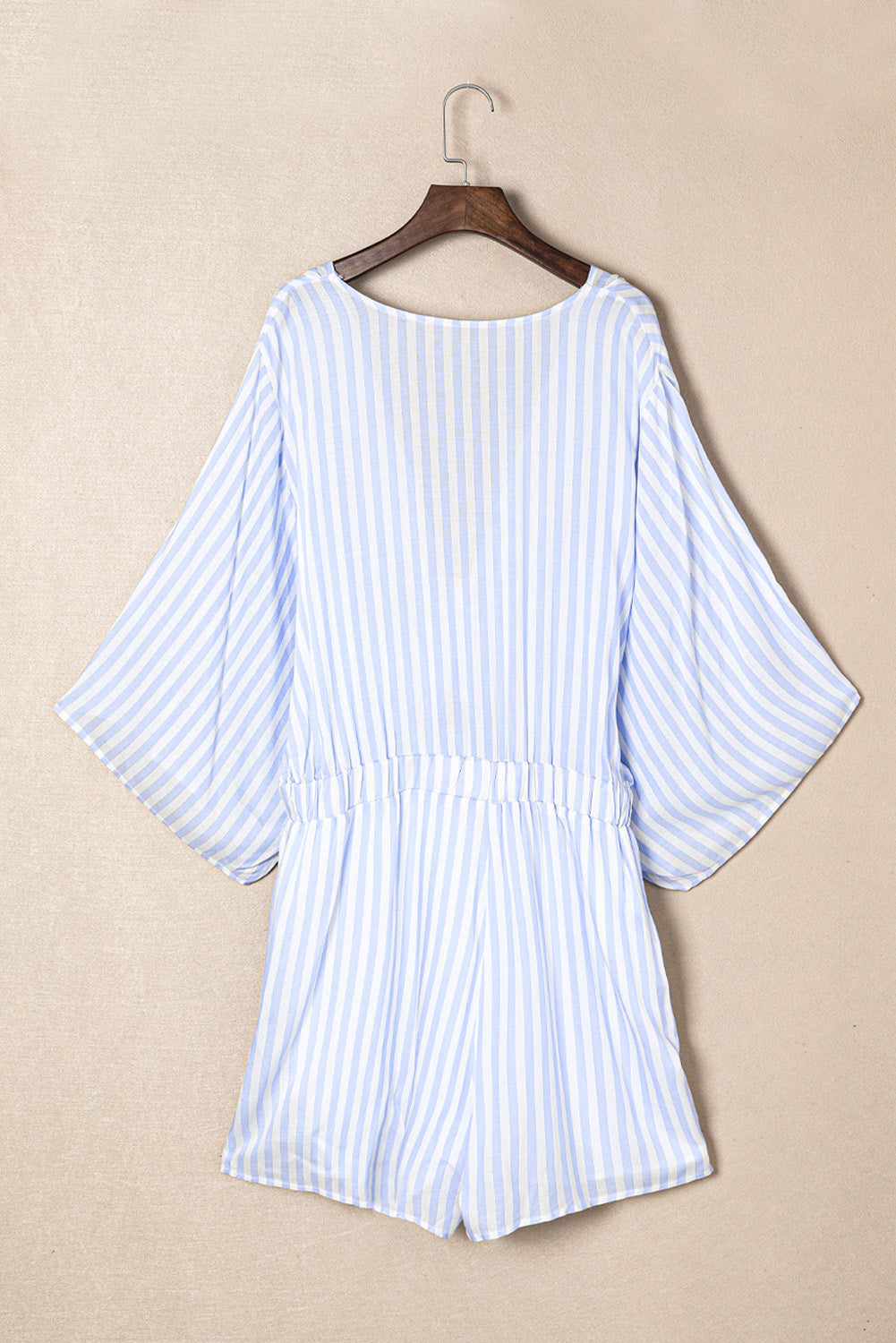 LIZAKOSHT  -  Bow Striped Kimono Sleeve Romper