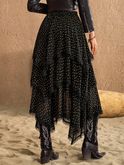 LIZAKOSHT  -  Lace Detail Layered Midi Skirt