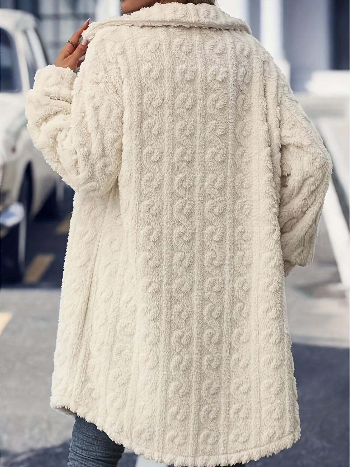LIZAKOSHT  -  Fuzzy Button Up Long Sleeve Longline Coat