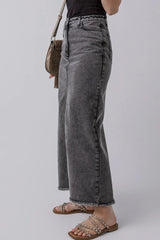 LIZAKOSHT  -  Raw Hem Midi Denim Skirt with Pockets