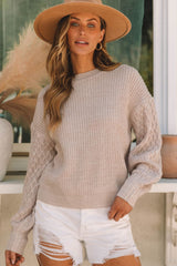 LIZAKOSHT  -  Cable-Knit Round Neck Dropped Shoulder Sweater
