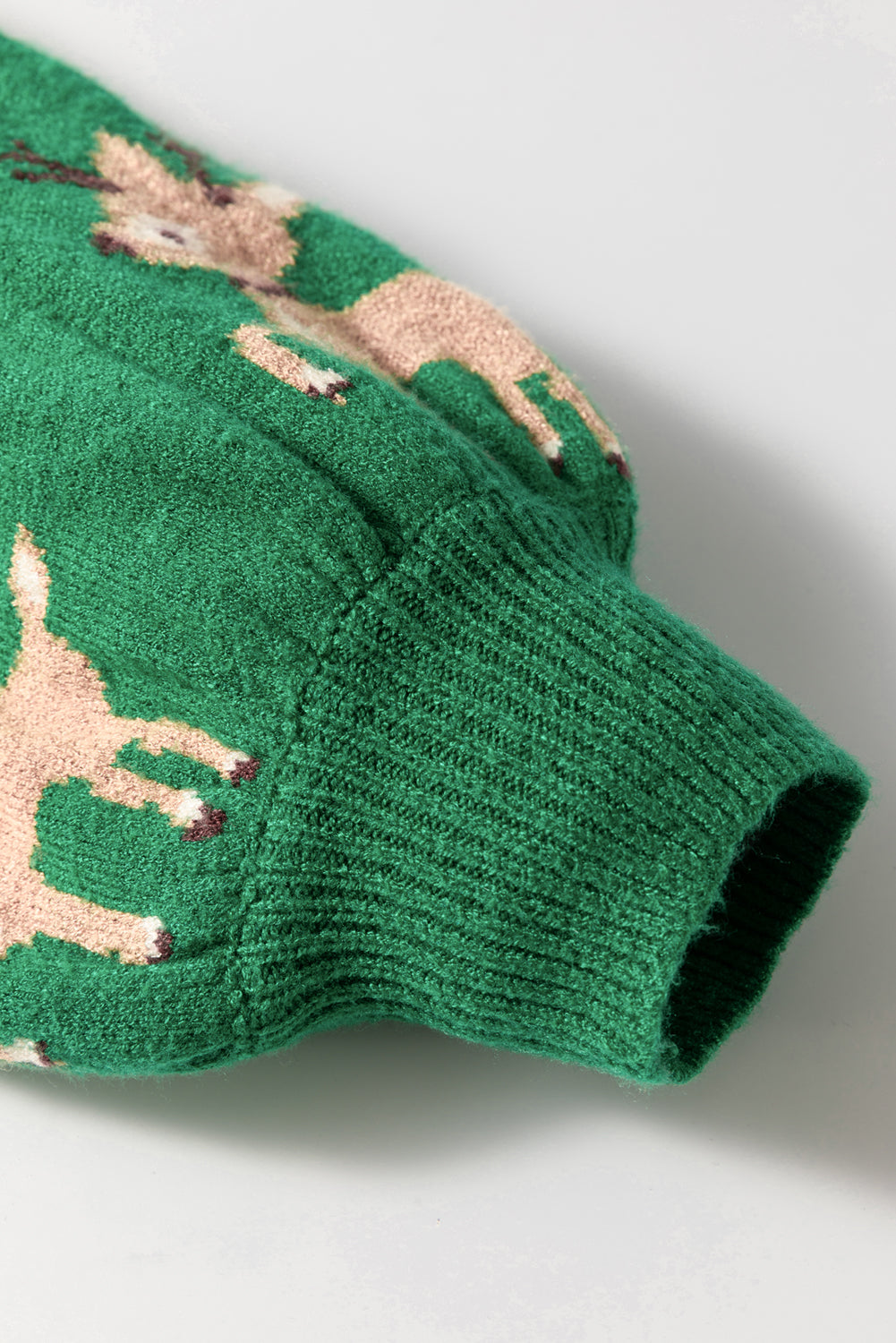 LIZAKOSHT  -  Reindeer Round Neck Drop Shoulder Sweater