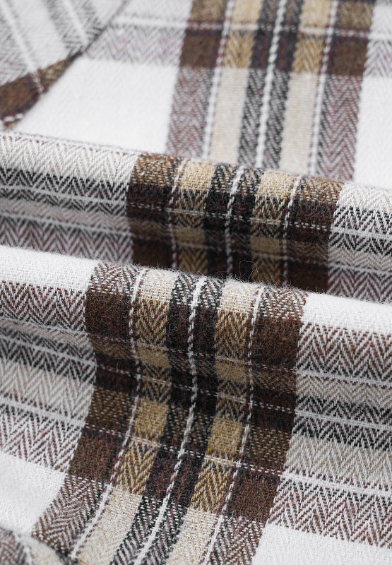 LIZAKOSHT  -  Full Size Plaid Collared Neck Balloon Sleeve Mini Shirt Dress