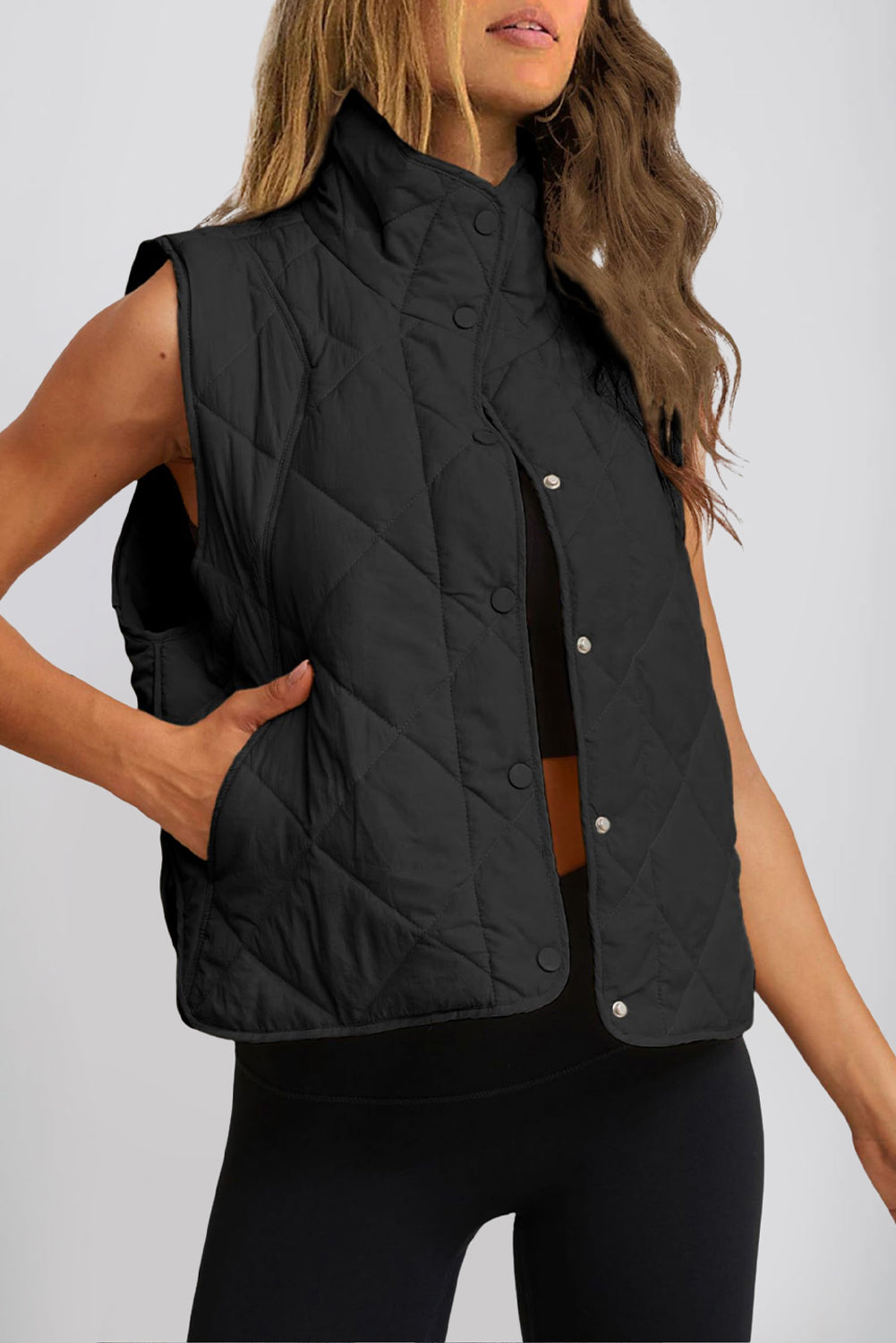 LIZAKOSHT  -  Snap Down Texture Vest Coat with Pockets