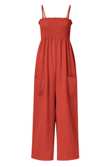 LIZAKOSHT  -  Smocked Spaghetti Strap Wide Leg Jumpsuit