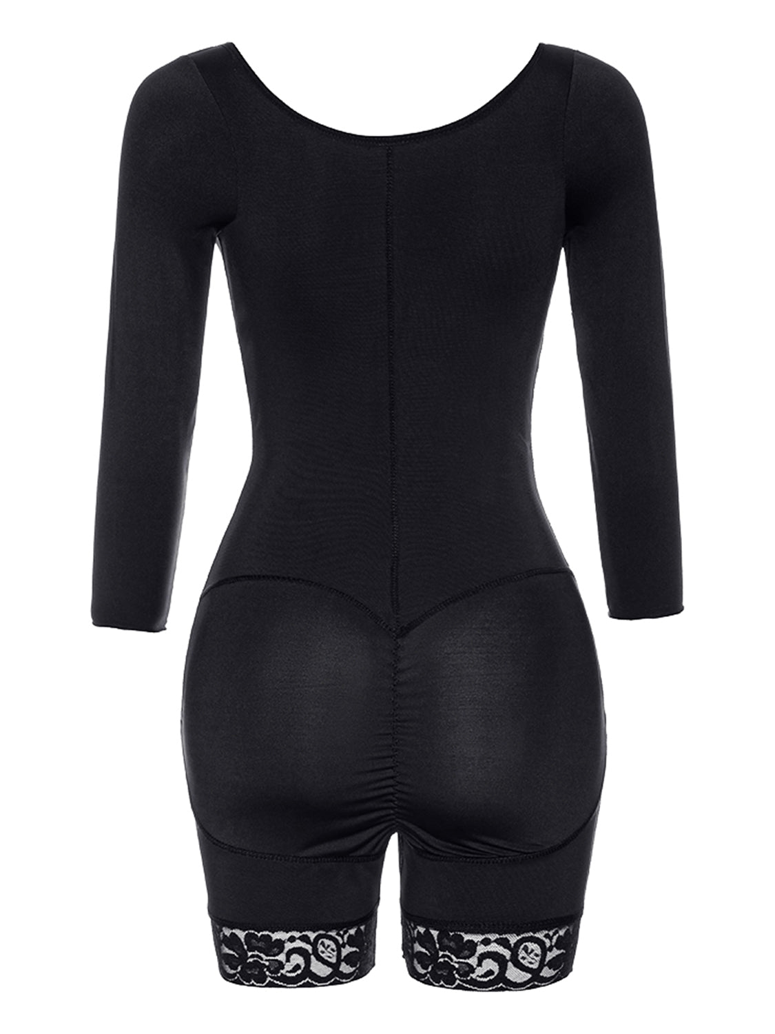 LIZAKOSHT  -  Full Size Zip Up Lace Detail Long Sleeve Shapewear