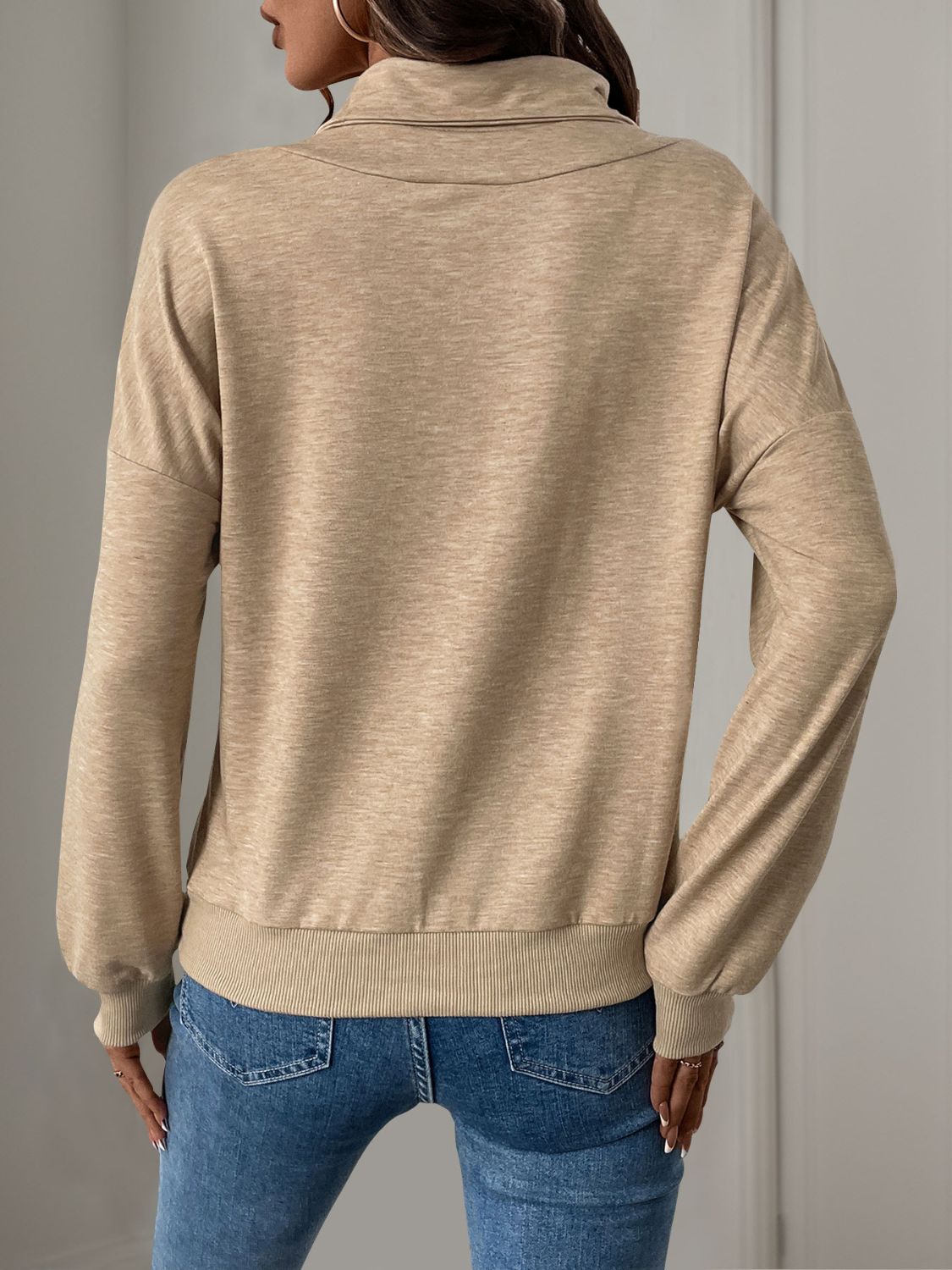 LIZAKOSHT  -  Perfee Asymmetric Mock Neck Long Sleeve Sweatshirt