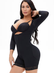 LIZAKOSHT  -  Full Size Zip Up Lace Detail Long Sleeve Shapewear