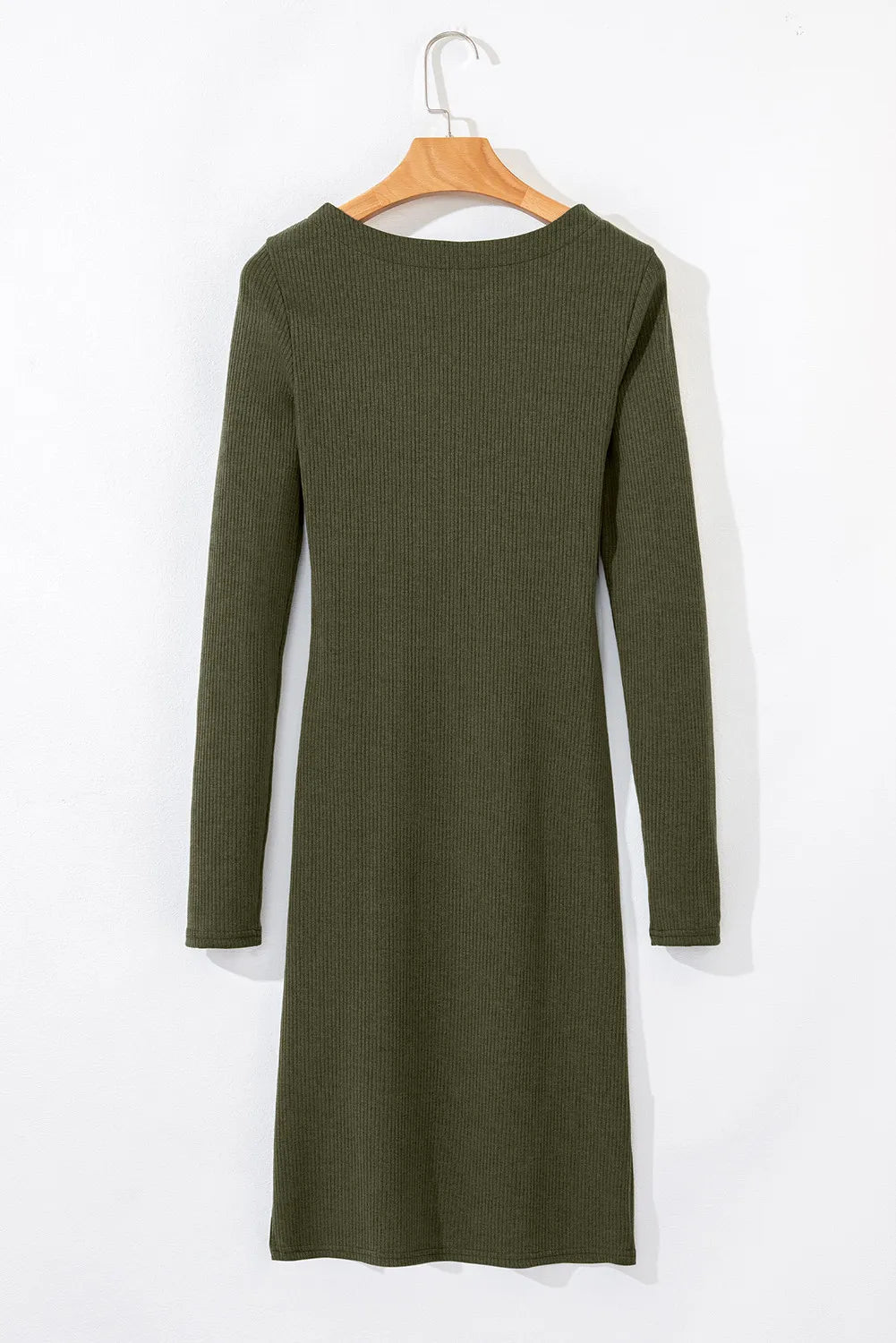 LIZAKOSHT  -  Slit Round Neck Long Sleeve Mini Dress
