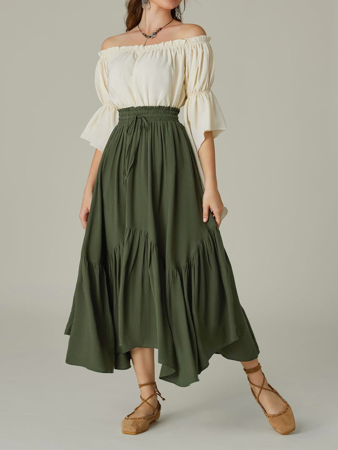 LIZAKOSHT  -  Smocked Waist Band Ruched Layered Skirt