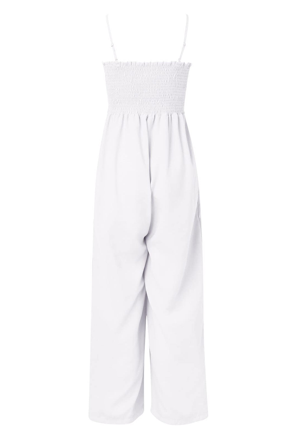 LIZAKOSHT  -  Smocked Spaghetti Strap Wide Leg Jumpsuit