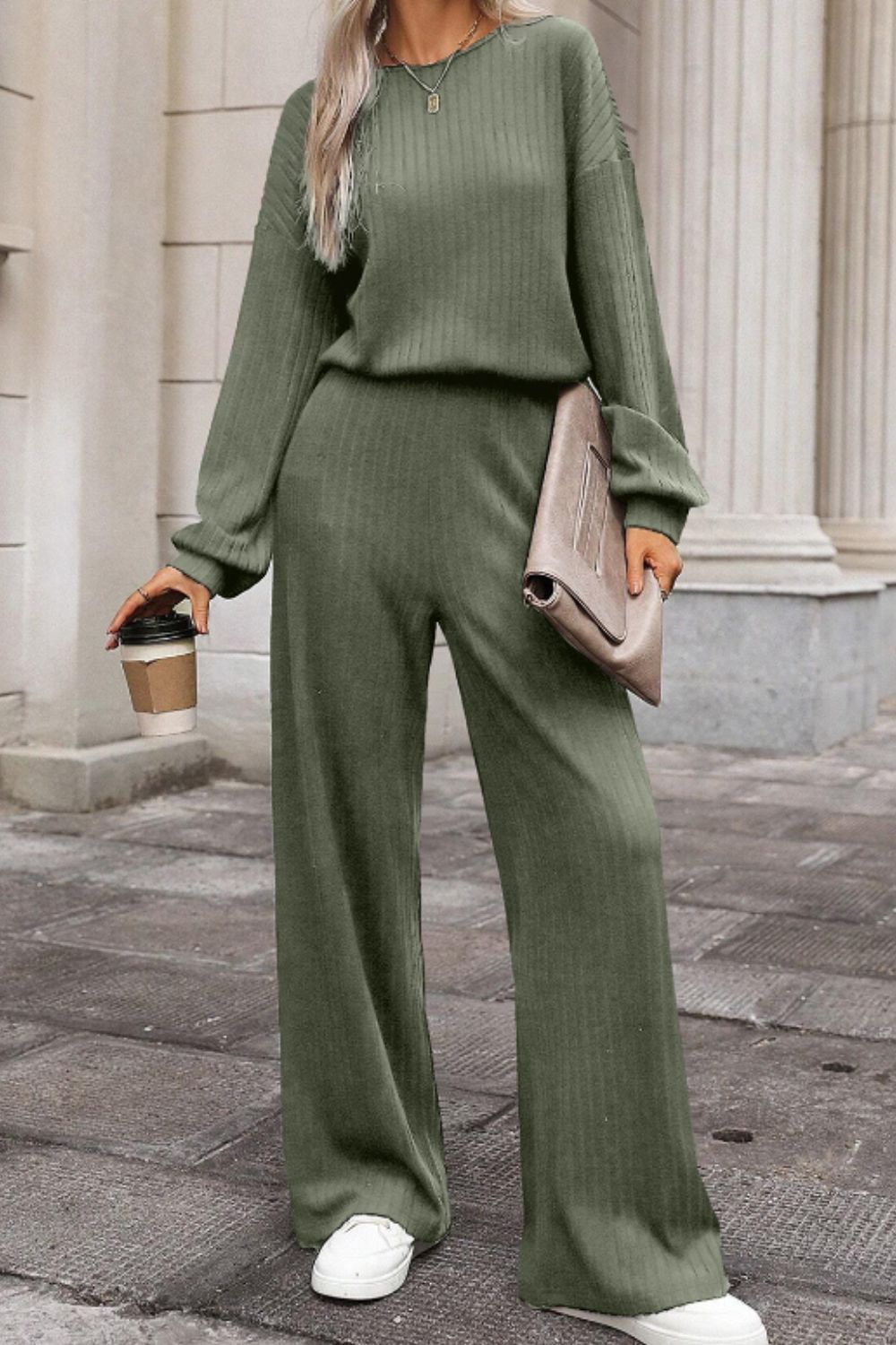 LIZAKOSHT  -  Round Neck Long Sleeve Jumpsuit
