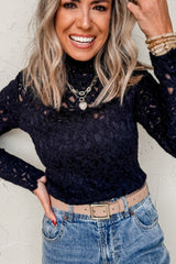 LIZAKOSHT  -  Crochet Turtleneck Long Sleeve Top