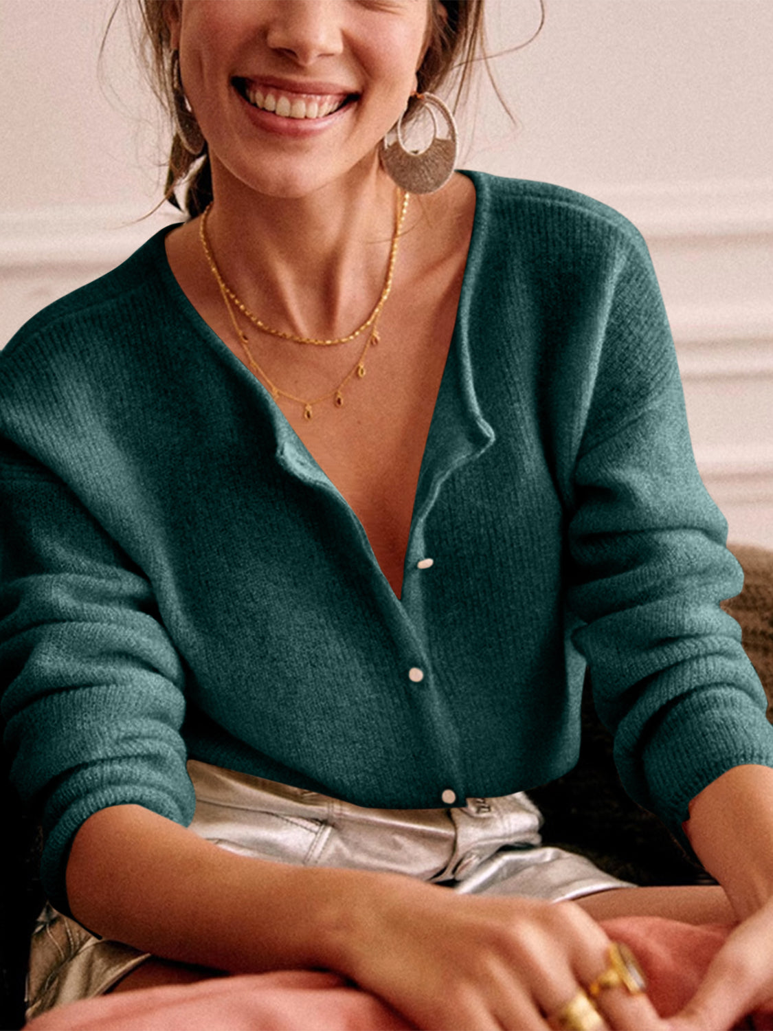 LIZAKOSHT  -  Button Down Long Sleeve Sweater