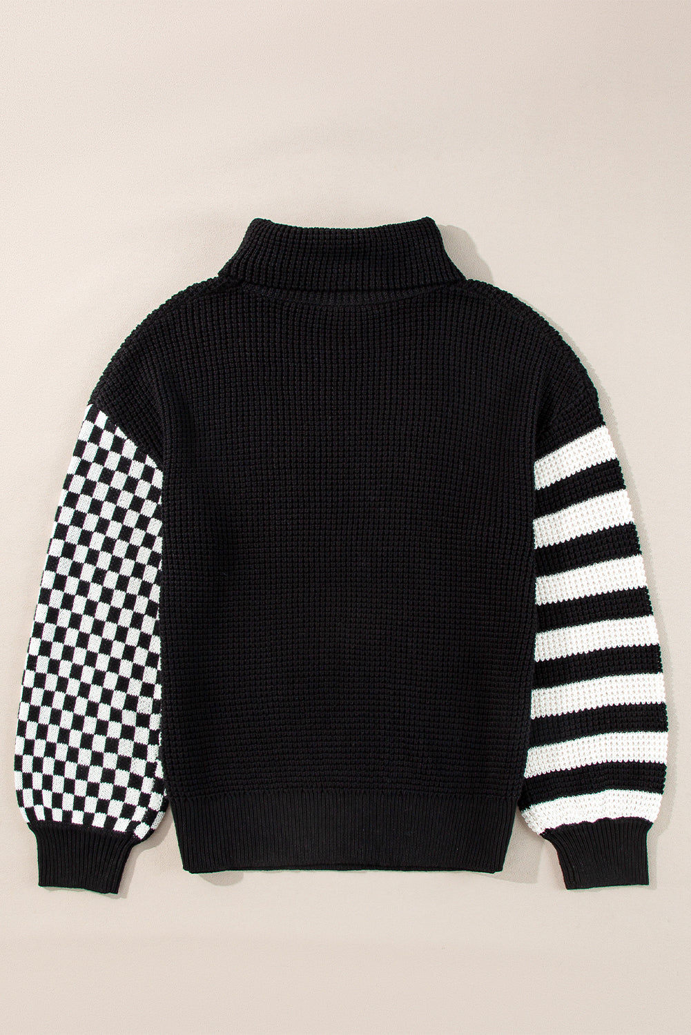 LIZAKOSHT  -  Striped & Checkered Turtleneck Dropped Shoulder Sweater