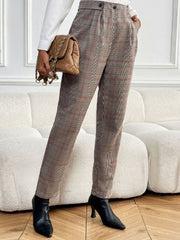 LIZAKOSHT  -  Perfee Plaid Straight Pants with Pockets