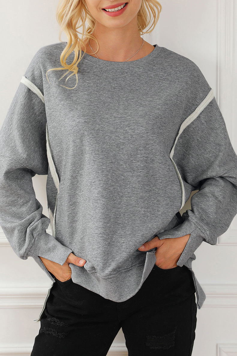 LIZAKOSHT  -  Exposed Seam High-Low Long Sleeve Sweatshirt