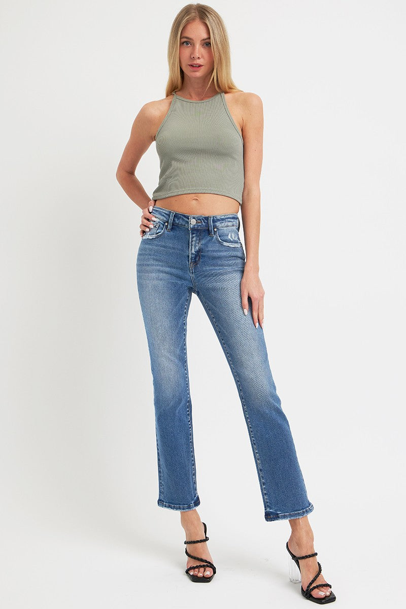 LIZAKOSHT  -  Full Size Mid Rise Ankle Straight Jeans with Pockets