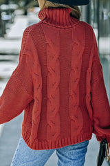 LIZAKOSHT  -  Cable-Knit Turtleneck Dropped Shoulder Sweater