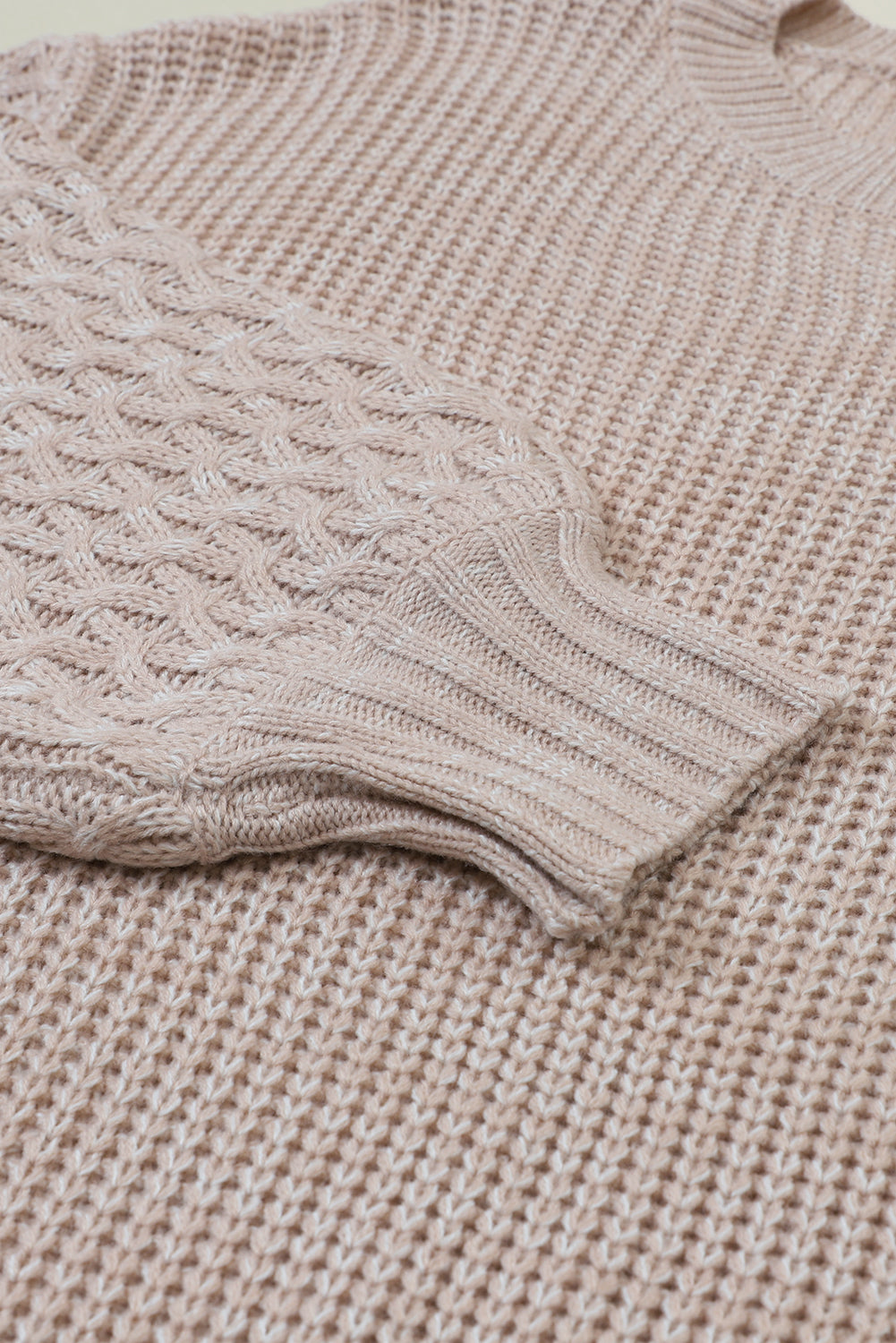LIZAKOSHT  -  Cable-Knit Round Neck Dropped Shoulder Sweater