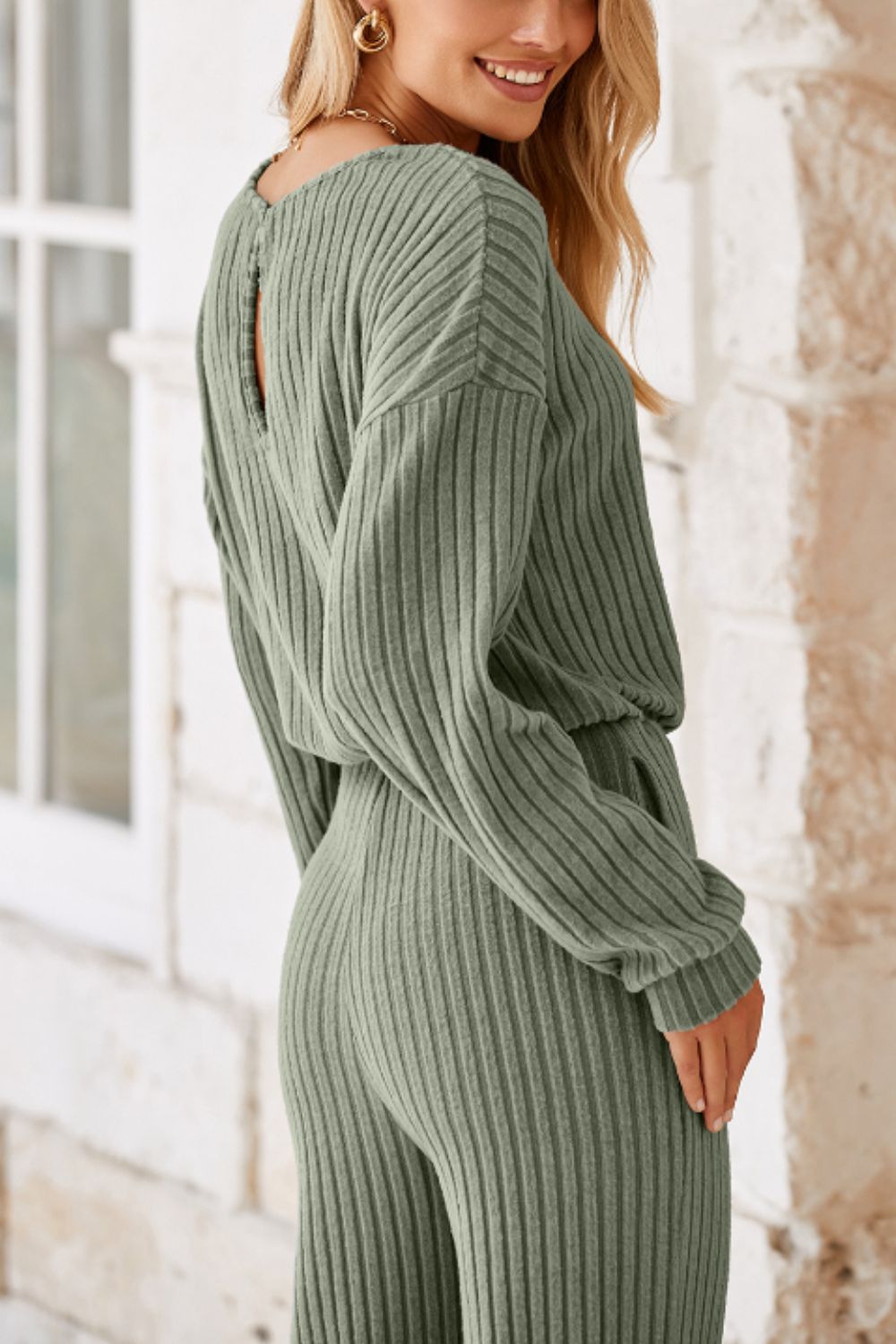 LIZAKOSHT  -  Round Neck Long Sleeve Jumpsuit