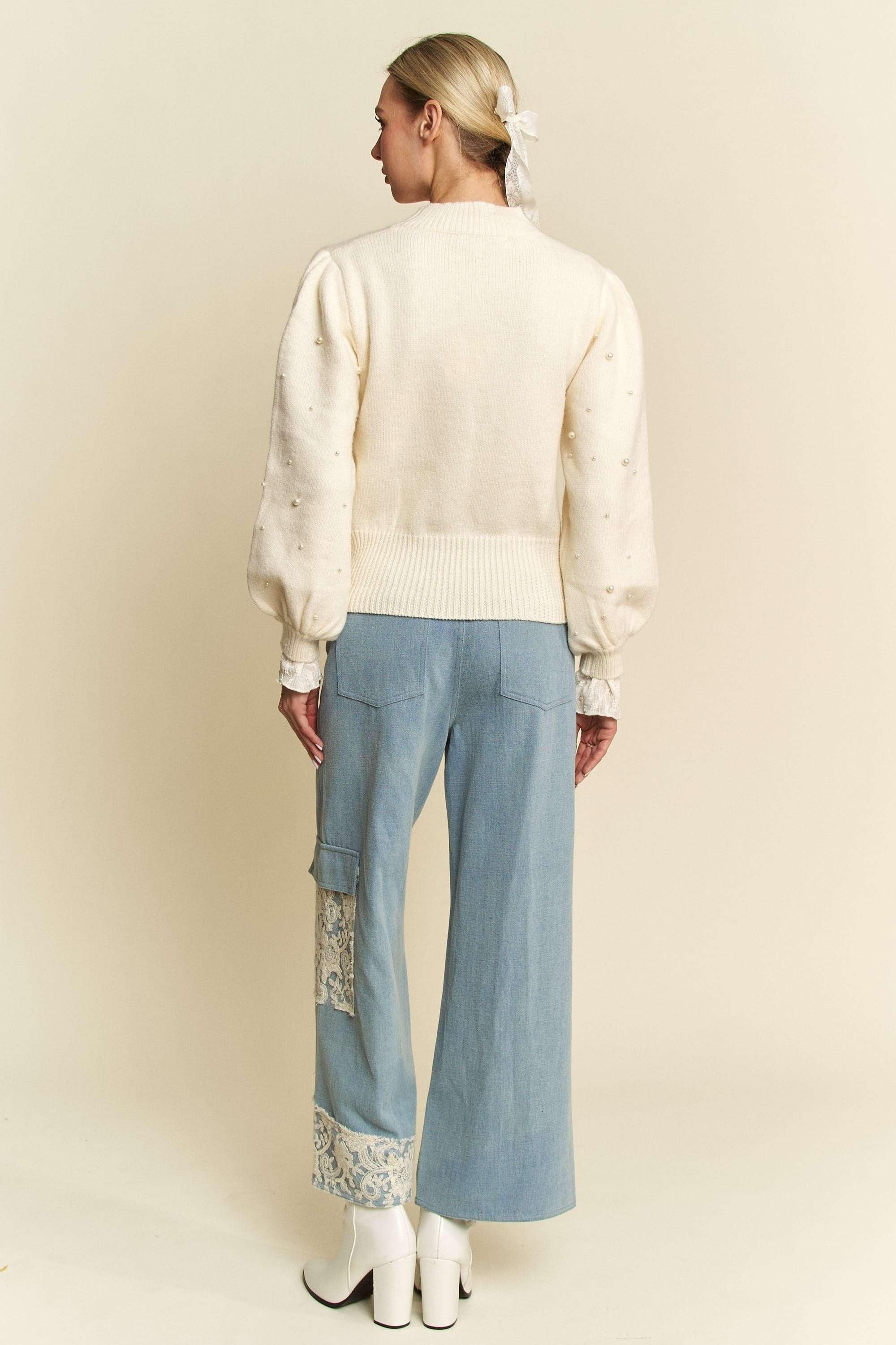 LIZAKOSHT  -  Davi & Dani Lace Applique Wide Leg Jeans