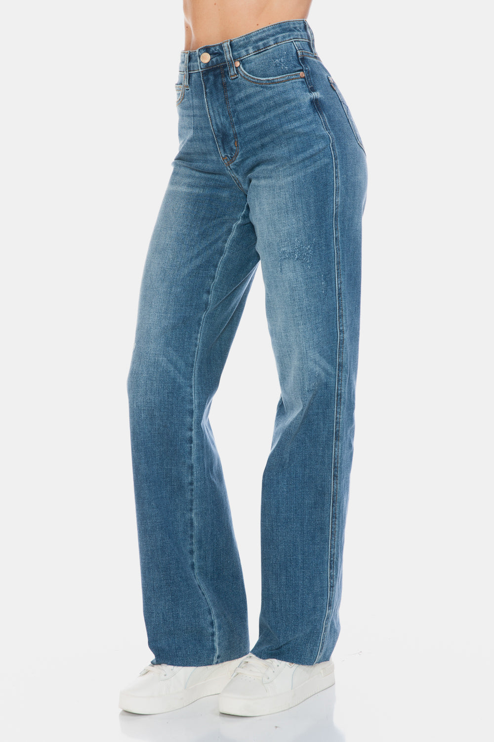 LIZAKOSHT  -  Judy Blue Full Size Tummy Control Cut Raw Hem Straight Jeans