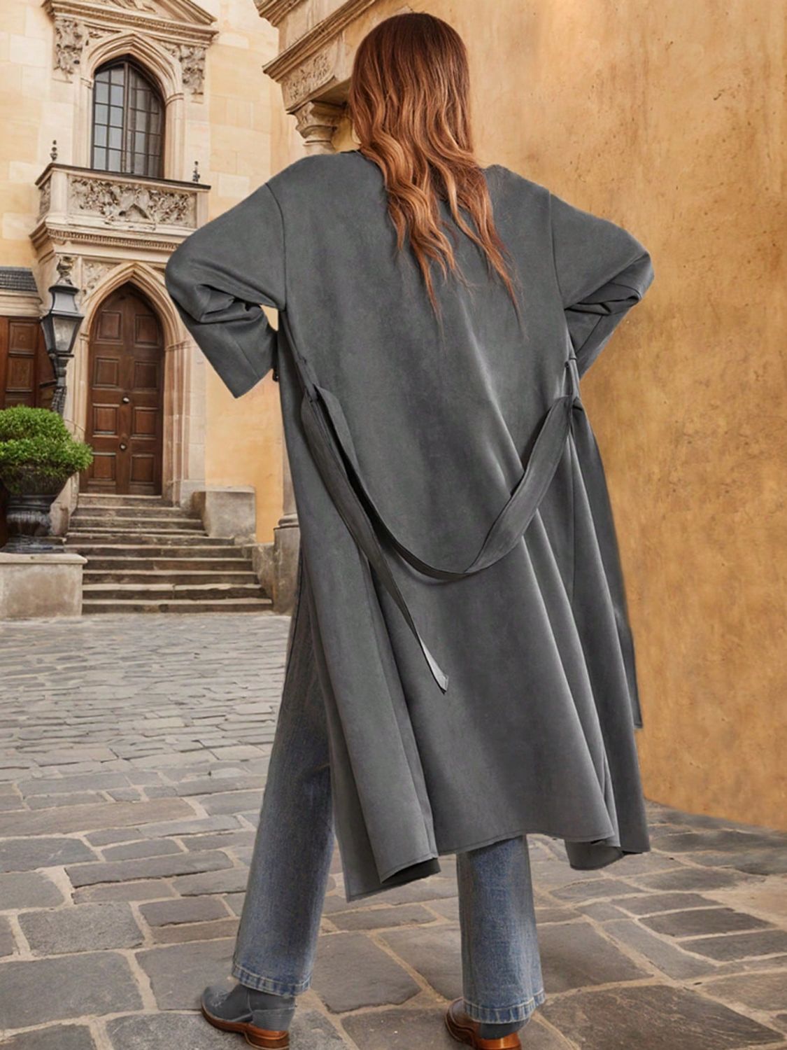 LIZAKOSHT  -  Tie Waist Long Sleeve Coat