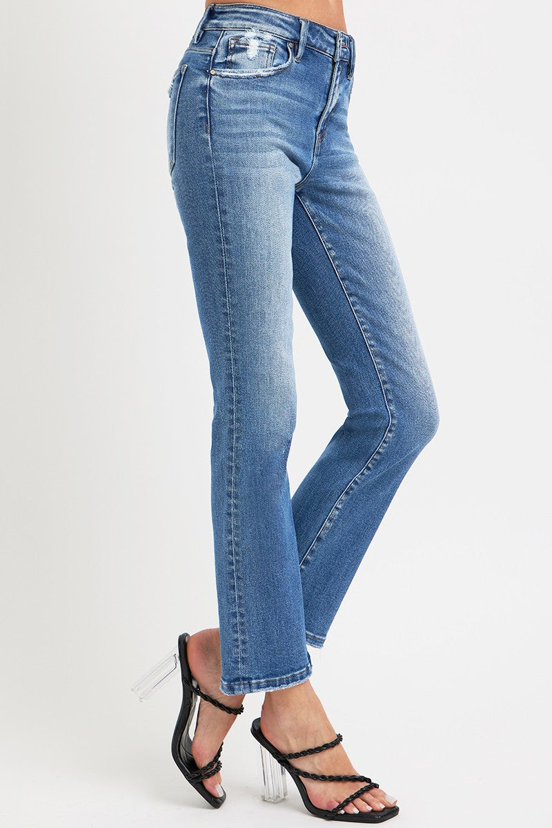 LIZAKOSHT  -  Full Size Mid Rise Ankle Straight Jeans with Pockets