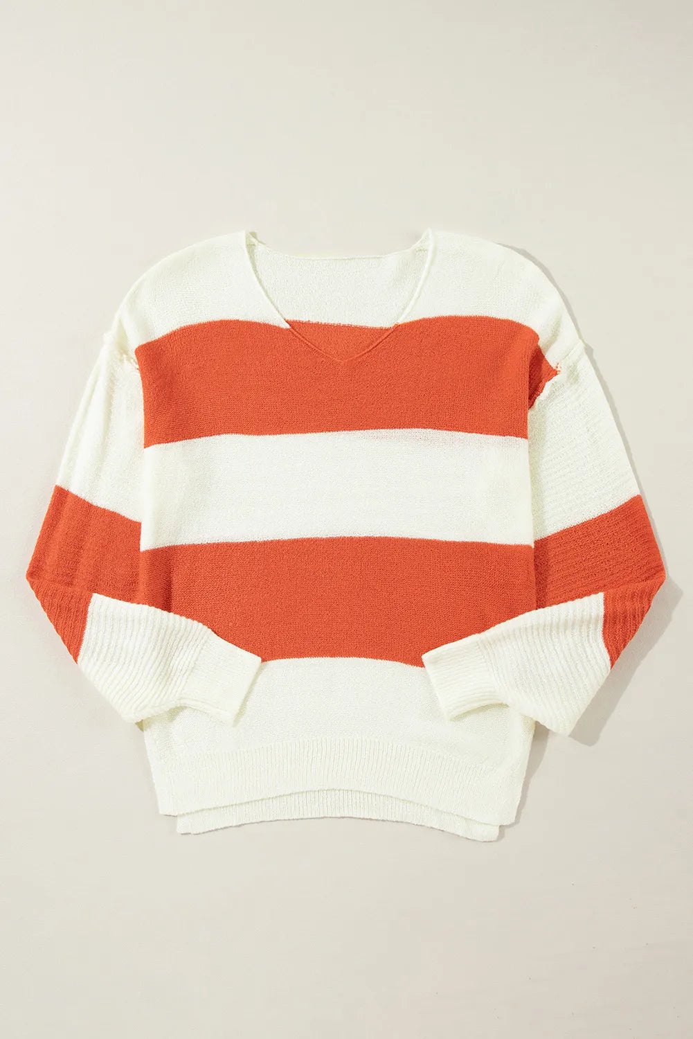 LIZAKOSHT  -  Color Block Dropped Shoulder V-Neck Sweater