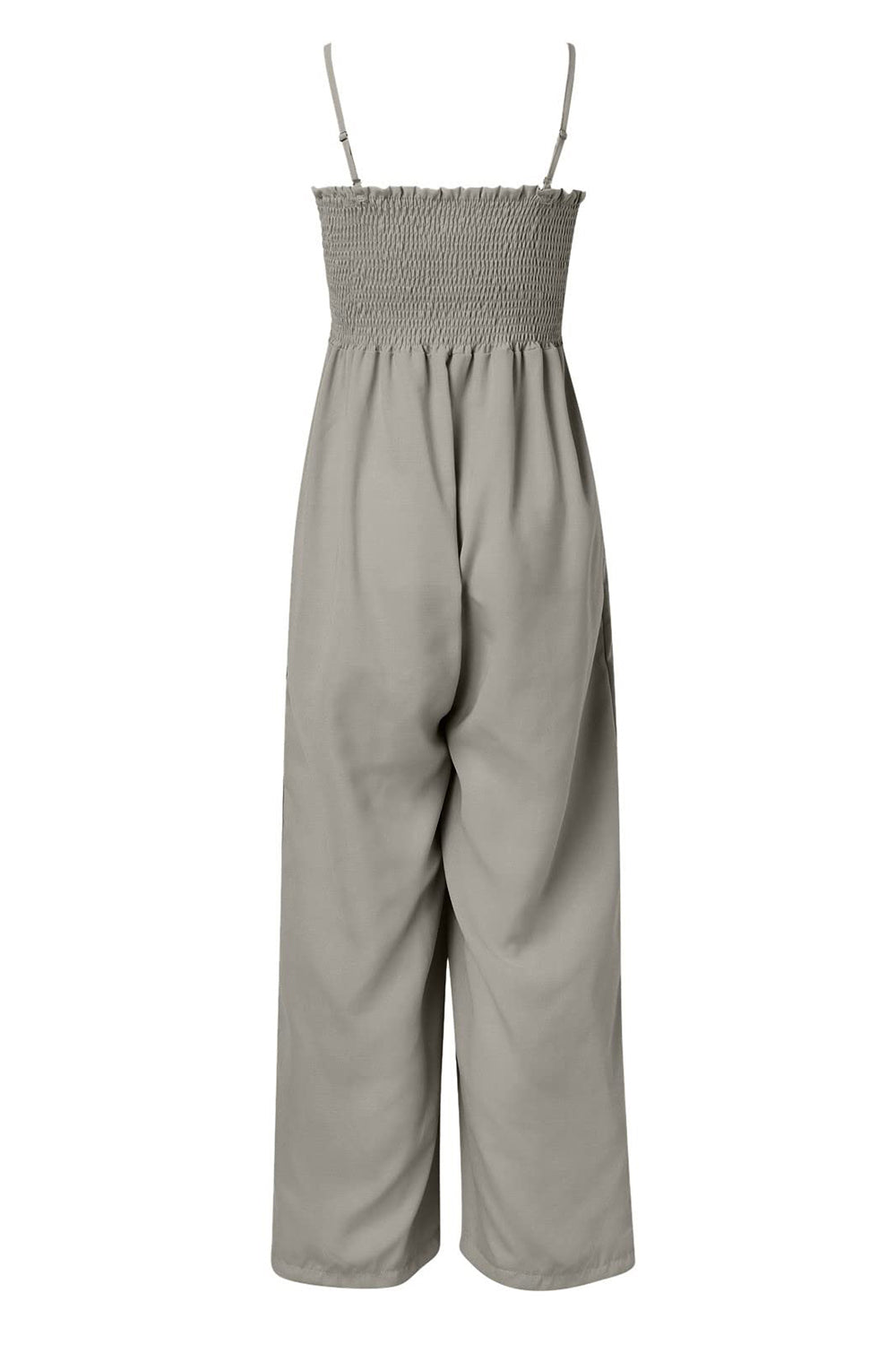 LIZAKOSHT  -  Smocked Spaghetti Strap Wide Leg Jumpsuit