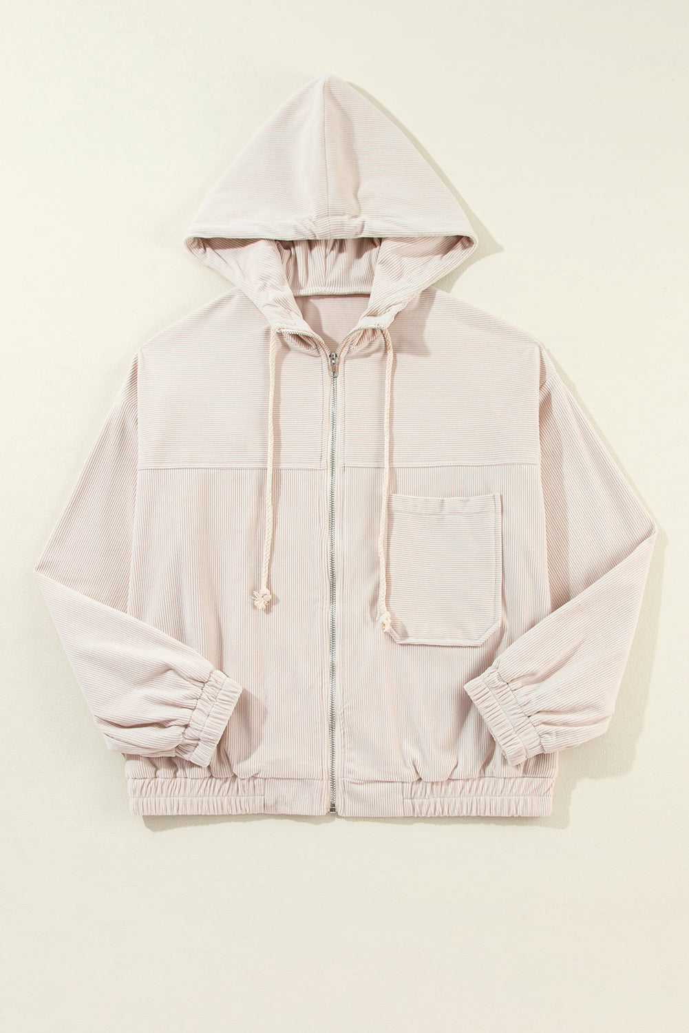LIZAKOSHT  -  Pocketed Zip Up Long Sleeve Hooded Jacket