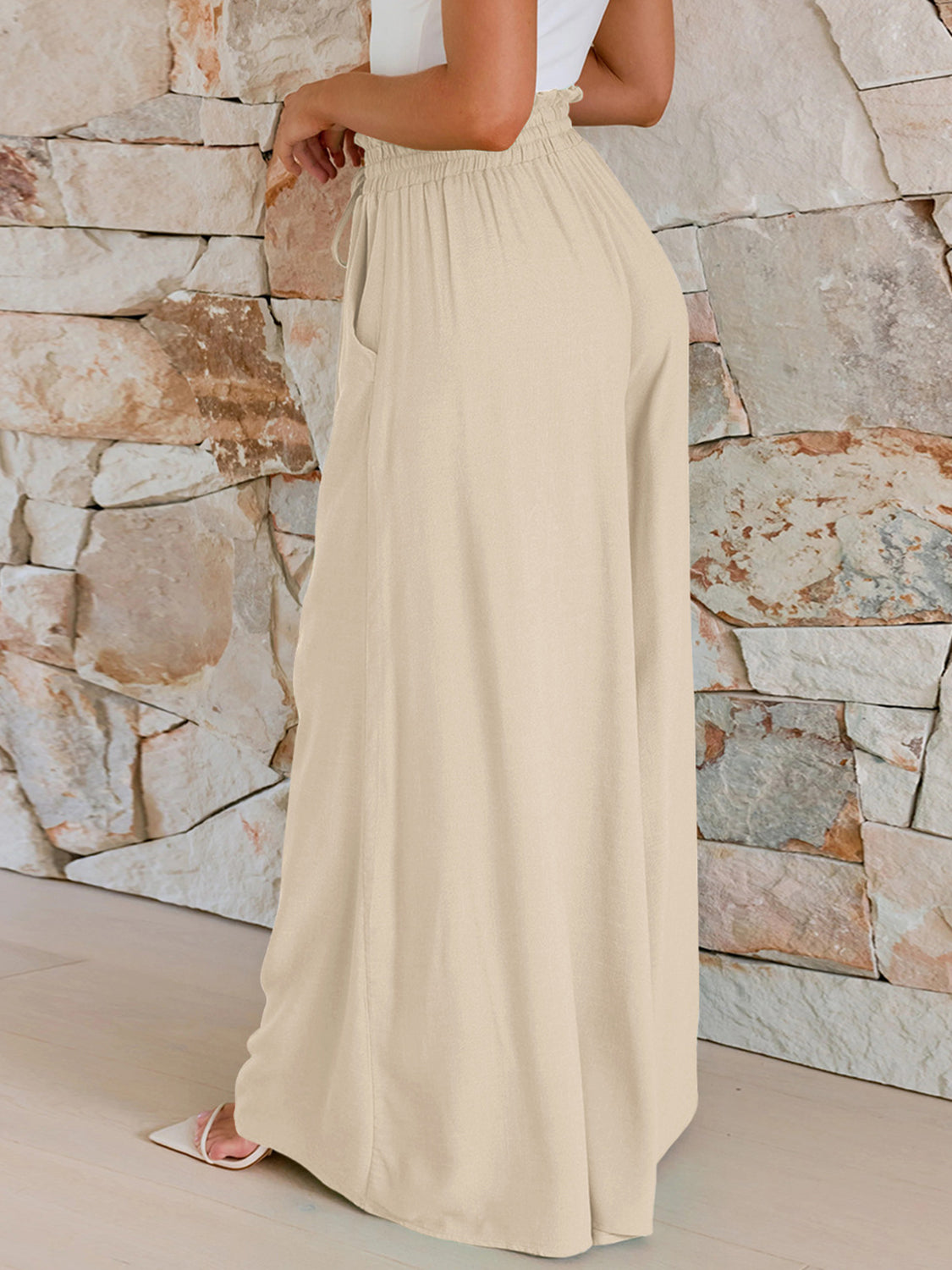 LIZAKOSHT  -  Drawstring Wide Leg Pants with Pockets