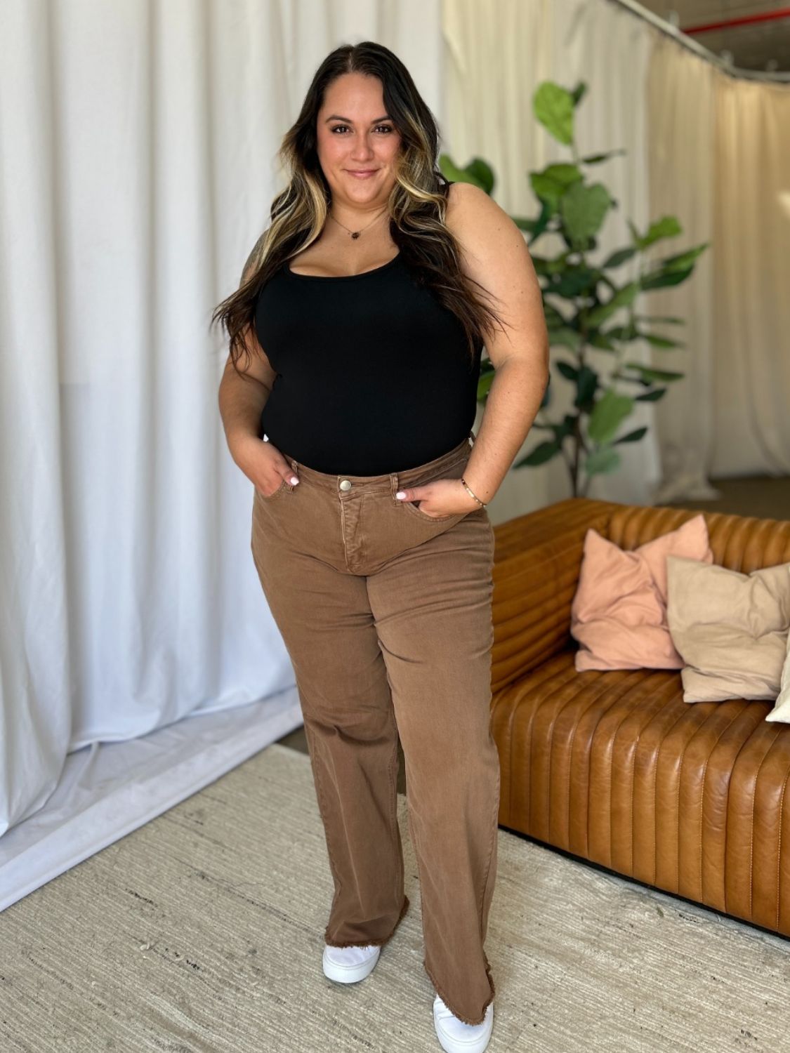LIZAKOSHT  -  RFM Full Size High Rise Garment Dye Wide Leg Jeans