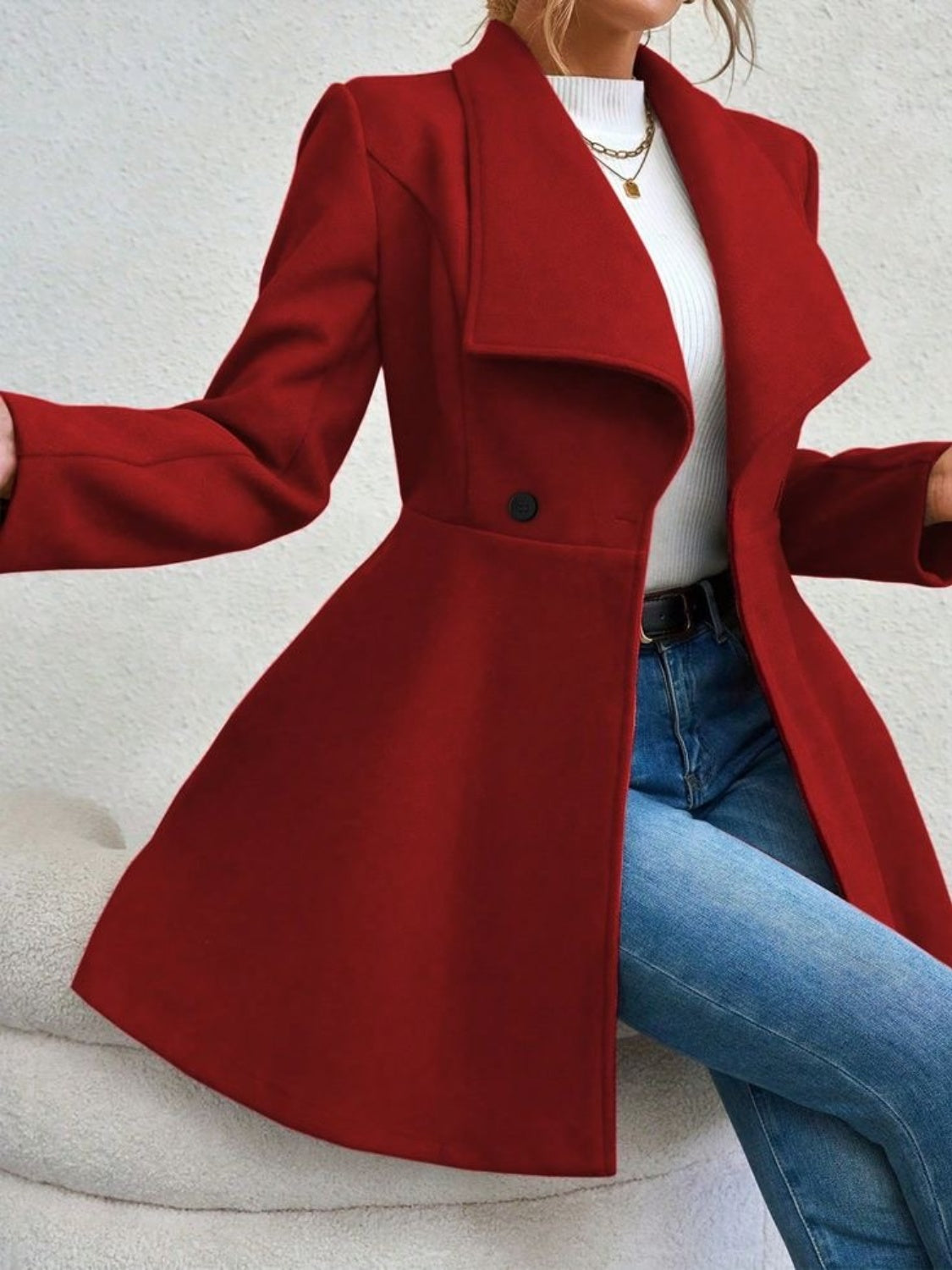 LIZAKOSHT  -  Collared Neck Button Up Long Sleeve Coat