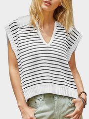 LIZAKOSHT  -  Mandy Collared Neck Striped Sweater Vest