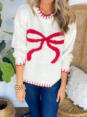 LIZAKOSHT  -  Bow Round Neck Long Sleeve Sweater