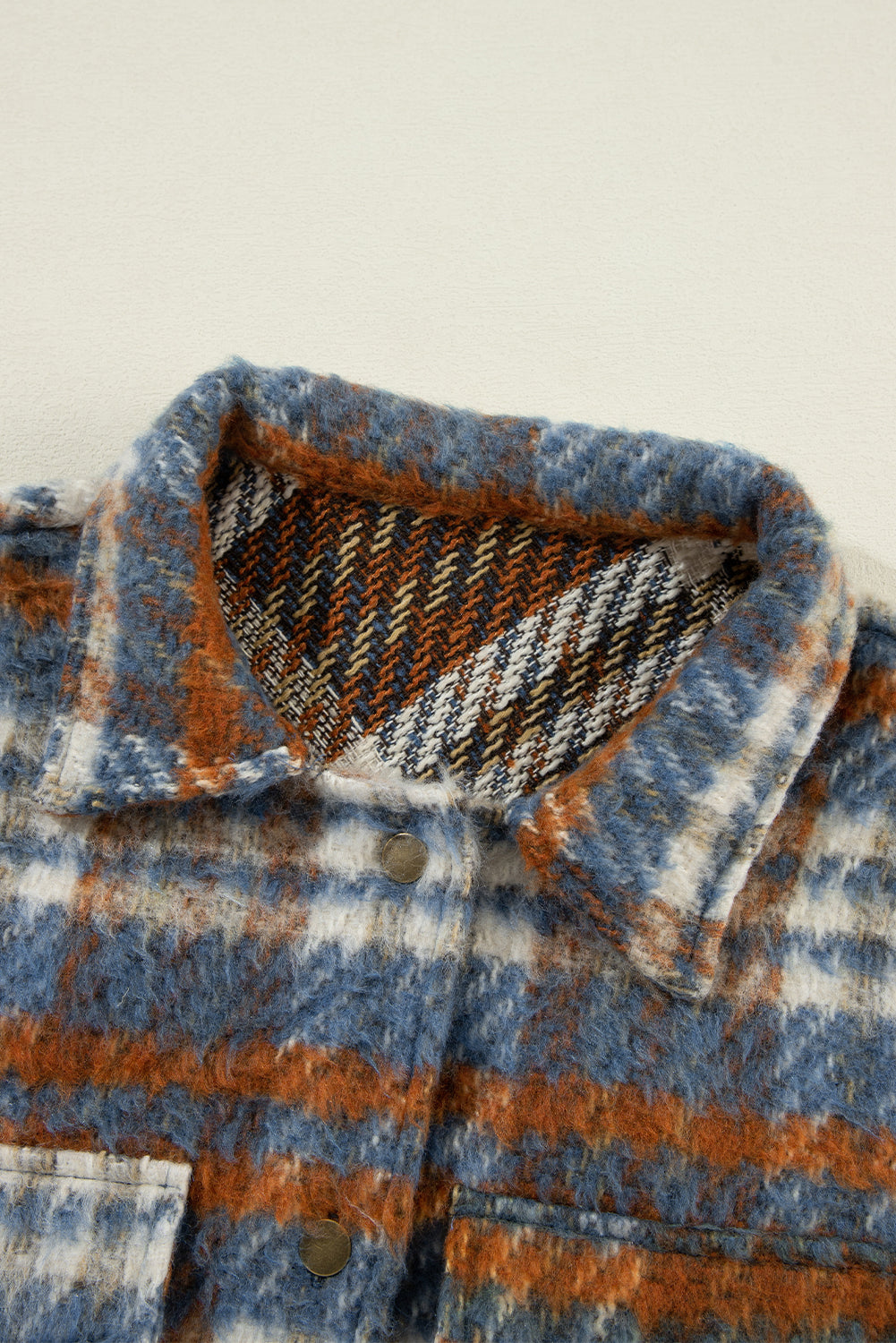 LIZAKOSHT  -  Plaid Collared Neck Jacket with Chest Pockets