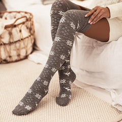LIZAKOSHT  -  Christmas Element Bowknot Ribbed Trim Over Knee Stockings