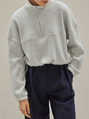 LIZAKOSHT  -  Waffle Knit Drawstring Half Zip Long Sleeve Sweatshirt