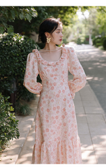 Lizakosht French Floral Dress Holiday Dress Puff Sleeve Long Dress Romantic