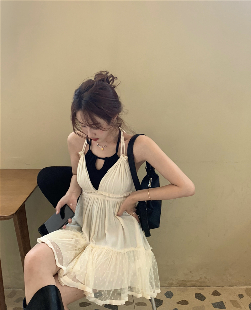 Summer mini dress for Womens holiday style girls sweet loose lace up spaghetti strap dress womens (R98259)