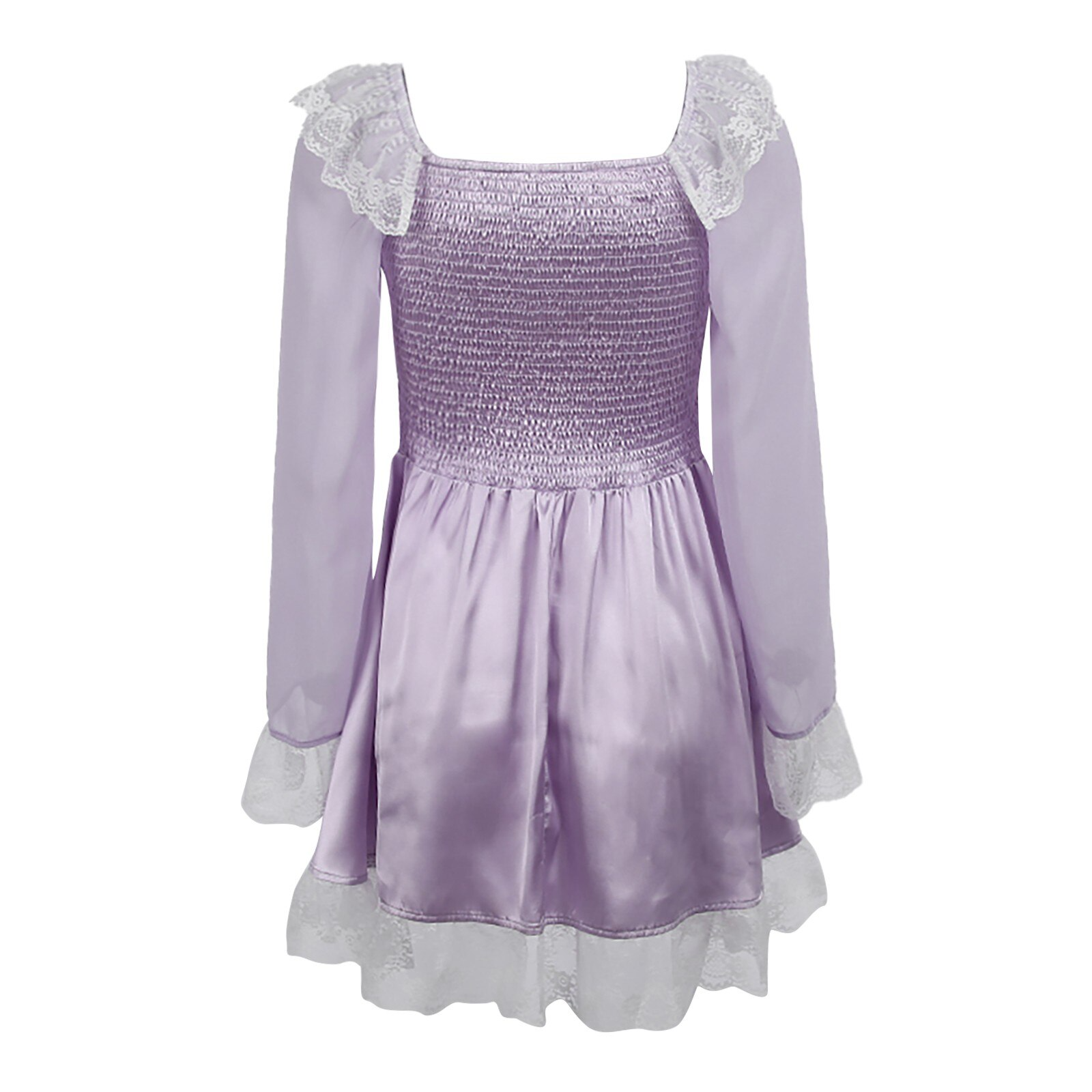 Sweet Lace Satin Dress Purple Turn-down Neck Coquette Aesthetic A-line Mini Corset Dresses Party Holiday Kawaii Outfit