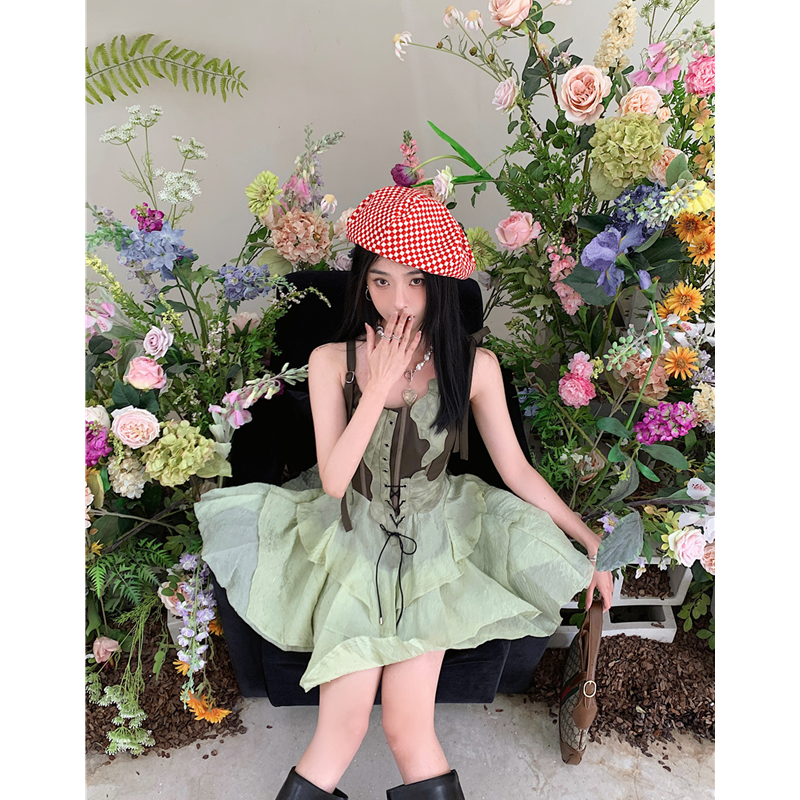 Sweet Prairie Chic Floral A-Line Dress Sexy Slim V-Neck Halter Sleeveless Mini Dresses For Women 2022 Summer Holiday